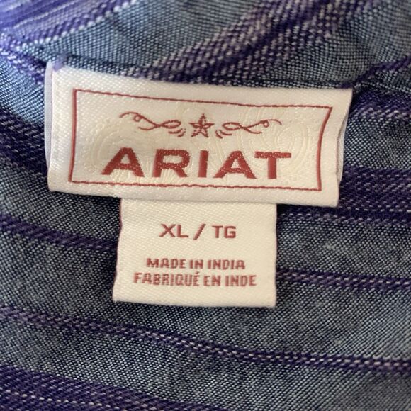 Ariat Sleeveless Top Knot Tie Button Front Women’s Sz XL Denim Blue Stripe Shirt - Picture 5 of 7